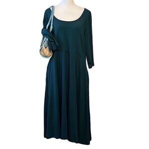 NWT ava & viv 3/4 sleeve dark teal dress w/ full flowy skirt super soft